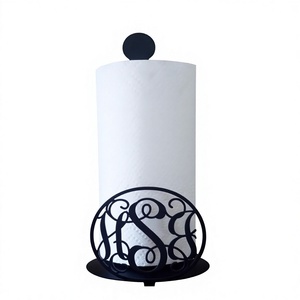 Porte-serviettes en papier en métal noir, sur pied, pour comptoir de cuisine, avec motif monogramme en spirale - Product Image 1