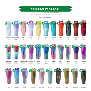 24oz Niedlicher doppelwandiger Plastikbecher, Farbverlauf-Plastik-Trinkbecher, 24 oz Eiskaffeebecher, Regenbogen-Tumbler mit Tumbler-Zubehör Schleife - Product Image 2