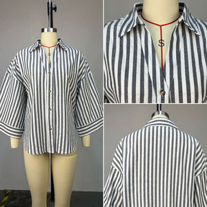 HK73145 Camicia Casual Autunnale Personalizzata da Donna, Manica Lunga con Colletto POLO, Camicie a Righe Nere Eleganti e Comode - Product Image 6
