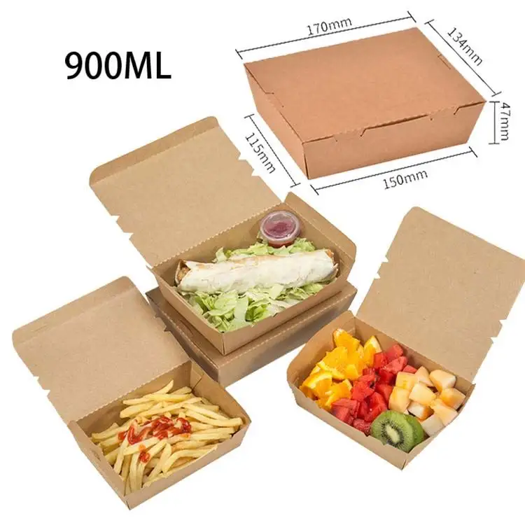 Custom 900ML Bento Food Paper Disposable Packaging Take Out Kraft Boxes Away Cardboard Carton Print With Takeaway Lunch Box