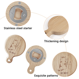 Flaschen öffner Magnetic Manual Cartoon Muster Buche Holz Hänge loch Kühlschrank Magnet Bier öffner Küchen helfer - Product Image 5