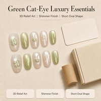 T2115 Kaixin Faux ongles à presser personnalisés, motif trèfle à quatre feuilles, forme ellipse courte, style artisanal 3D en relief, pour fête, fournitures