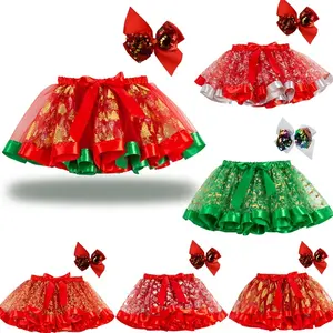 Kerst Elanden Sneeuwvlok Afdrukken Pailletten Haarspeld Boog Kinderen Meisjes Chiffon Tutu Rokken Kinderen Plooirok