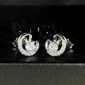 Pendientes de tuerca con diseño de luna blanca champán, plata 925, cristal de diamante de imitación, corte brillante redondo, engaste de garra, para mujer, uso diario romántico - Product Image 4