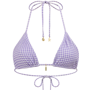 Eco-Friendly Manufacturer Wholesale Nylon Hawaii Summer Fashion Sexy Women <strong>Purple</strong> Gingham Print Reversible Halter <strong>Bikini</strong> <strong>Set</strong> - Product Image 1