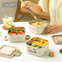 Boîte à lunch isotherme carrée en acier inoxydable Snoopy, compartiments séparés, anti-odeurs, design multicouche pour les employés de bureau