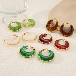 NUEVOS ARETES DE <span class=keywords><strong>ARO</strong></span> EN FORMA DE C, ESTILO BOHO ÚNICO, COLOR MARRÓN ROJO <span class=keywords><strong>BARCELONA</strong></span>, Dazan, Chapados en Oro de 18k, Acero Inoxidable Hipoalergénico, Joyería para Mujer - Product Image 1