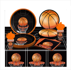 JIALIN Fournitures de fête d'<span class=keywords><strong>anniversaire</strong></span> de basket-ball noir avec fournitures de fête pour adultes assiettes en papier jetables - Product Image 1