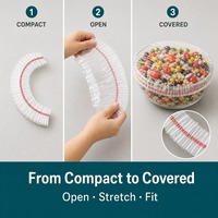 Couvre-aliments transparents en LDPE avec ouverture élastique pour bols à pâtes, plateaux à sushis, plateaux à raviolis et préparation en caféterie