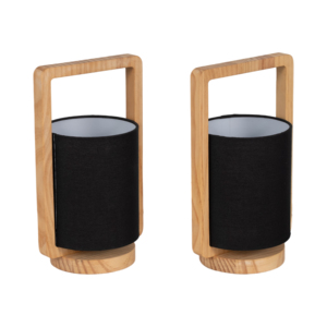 Wood Cylinder Table Lamps <b>Black</b> <b>Shade</b> Decorative <b>Lighting</b> for Bedroom Living Room Nightstand Home Decor - Product Image 3