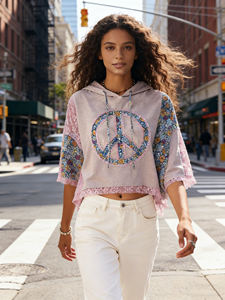 Осенний винтажный Повседневный Женский пуловер в богемном стиле с цветочным принтом в стиле пэчворк с длинным рукавом Толстовка с капюшоном индивидуальный дизайн вязаная уличная одежда - Product Image 4