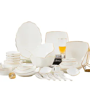 Tableware 60pcs Set Cheap Western Home Bone China Meal Tableware Bowls And Dishes Ceramic Wedding Plates Bone China Dinnerware Sets