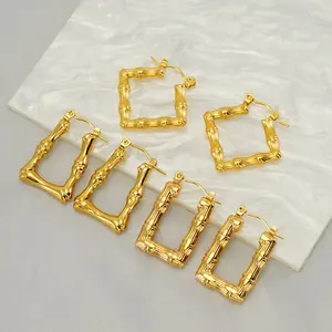 HP Bamboo Earrings Gold Plated U Shape Unique Stainless Steel Earrings Gold Plated Earrings Wholesale