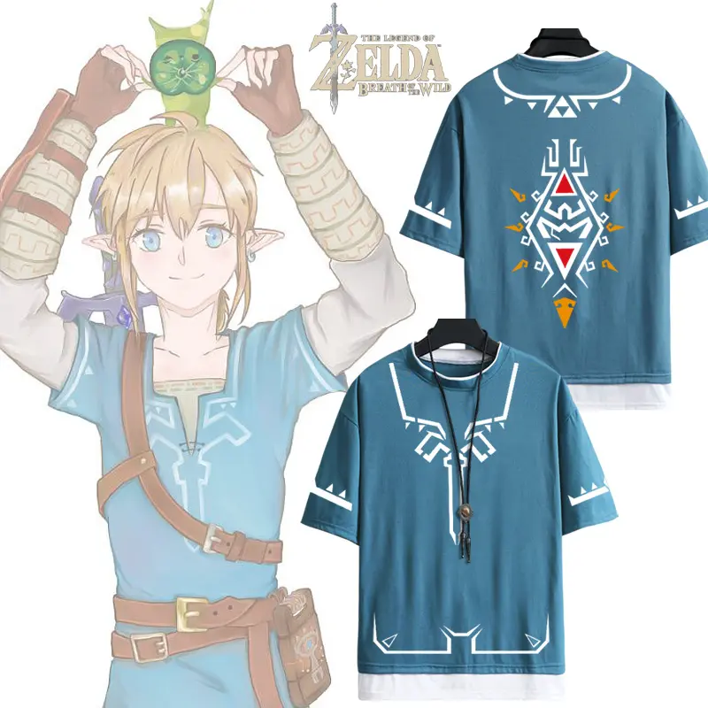 Custom Hylian Zelda Link Cosplay Katoen Anime Cartoon Korte Mouw Casual Print T-Shirt Voor Volwassenen