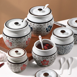 <b>Spice</b> <b>Jar</b> Ceramic Salt Container With Spoon Moisture Proof For Kitchen Storage M Size - Product Image 2