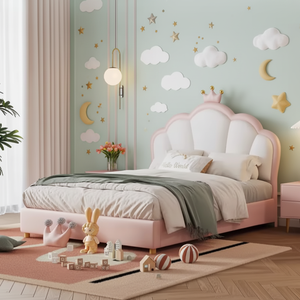 Nuovo Set Camera da <span class=keywords><strong>Letto</strong></span> <span class=keywords><strong>per</strong></span> <span class=keywords><strong>Bambini</strong></span> di Lusso con <span class=keywords><strong>Letto</strong></span> a Corona in Vera Pelle e Legno Resistente allo Sporco, Ecologico, Rosa - Product Image 2