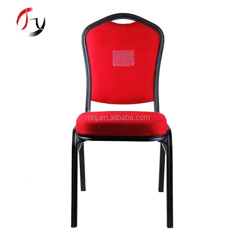 Chaise de centre d'exposition, coussin en aluminium rembourré de tissu rouge, chaises de banquet d'hôtel
