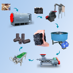 Ligne de production de briquettes de charbon de coco comprenant un four de carbonisation en acier inoxydable, un broyeur, un mélangeur et une machine à briquettes - Product Image 1