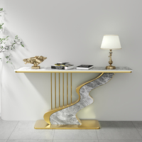 Table console de salon moderne et simple de luxe personnalisable avec dalle de roche en tissu et métal + ardoise pour entrées