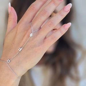 Bracciale a catena con ciondolo a forma di Stella di David e Chai, gioiello religioso ebraico, amuleto segno di vita, con micro pavé di zirconi. - Product Image 2