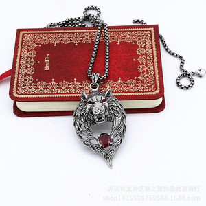Yunnique – collier avec pendentif loup en acier inoxydable, pierres précieuses bleues, bijoux animaux, cadeau unisexe, style européen - Product Image 4