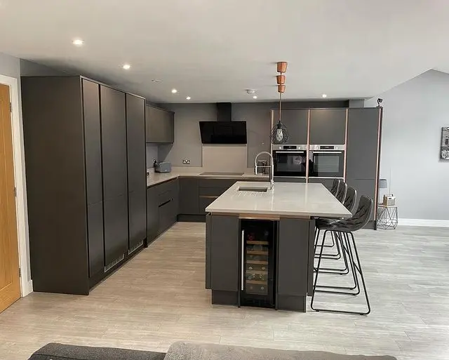 Bahan Kabinet Dapur 3D Aluminium Membran Pvc Putih Atas Mengilap Abu-abu Di Australia