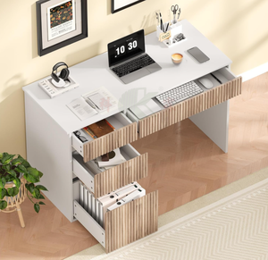 White 48 Inch Computer <strong>Desk</strong> with Four Storage Drawers <strong>Space</strong> <strong>Saving</strong> Home Office Writing Table Bedroom Study Living Room - Product Image 3
