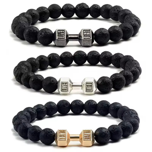 Matte Black Volcanic Stone <b>Dumbbell</b> Bracelet Fashionable Men Women's Party Favors for Christmas Lunar New Year - Product Image 1