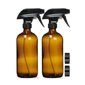 Garrafas spray de vidro âmbar recarregável, garrafa pulverizadora de névoa vazia com pulverizador gatilho, 16 oz, 500ml