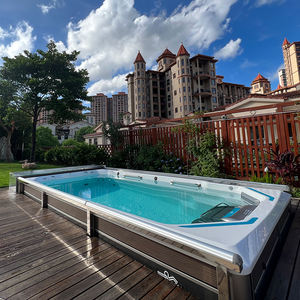 Bain à remous extérieur <span class=keywords><strong>rectangulaire</strong></span> de luxe de <span class=keywords><strong>5</strong></span>.8 <span class=keywords><strong>m</strong></span> <span class=keywords><strong>Piscine</strong></span> Spa Bois Hors sol Spa de nage autoportant Conception de <span class=keywords><strong>piscine</strong></span> sans fin - Product Image 5