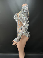 Novance Y5966-B Nouvelle Arrivée 2026 Combinaison Grande Taille à Paillettes et Maille Manches Longues pour Femme, Costume de Scène pour Spectacle de Danse en Club