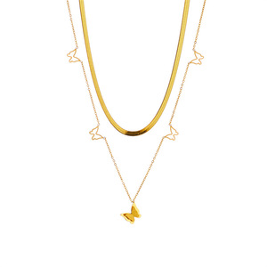European American Style Double Layer Butterfly Clavicle <b>Chain</b> Gold <b>Titanium</b> Steel Necklace Gift - Product Image 5