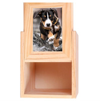 Urna Funeraria de Madera Sólida con Acabado Natural Simple de Primera Calidad, Caja Conmemorativa para Mascotas con Marco para Fotos
