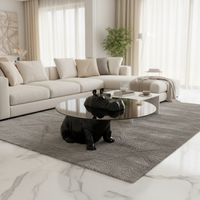 Table basse en verre trempé moderne et luxueuse avec rangement, facile à nettoyer, cadre en fibre de verre pour la maison ou le bar d'hôtel