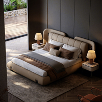 Cadre de lit capitonné de luxe moderne, lit en cuir minimaliste italien taille King, ensemble de meubles de chambre personnalisé pour hôtel et maison