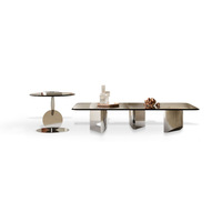 Table basse flottante minimaliste de style français, structure en acier inoxydable, verre trempé, mobilier de salon, design simple