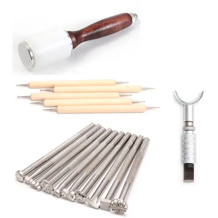 DIY Hand Tools Set Leather Carving Tools with Hammer Leather Stamping Tools