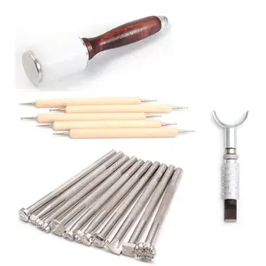 Conjunto de ferramentas manuais diy, ferramentas de esculpir de couro com martelo, ferramentas de estampagem de couro