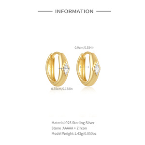 CANNER Gold Fashionable S925 <b>Sterling</b> <b>Silver</b> <b>Hoop</b> Diamond-shaped Zircon Best-selling <b>Earrings</b> - Product Image 2