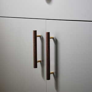 Gagang Tarik Kayu Walnut Kuningan Modern untuk Dapur, Kamar Tidur, Kamar Mandi, Lemari, dan Laci - Product Image 2
