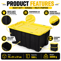Conteneur de stockage industriel moderne série XL 100L robuste avec couvercle renforcé en PP pour le manutention en usine