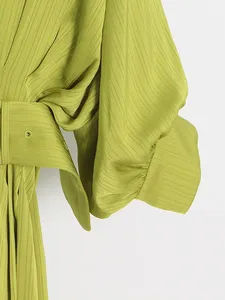 Vestido largo <span class=keywords><strong>de</strong></span> satén <span class=keywords><strong>verde</strong></span> <span class=keywords><strong>de</strong></span> tendencia para <span class=keywords><strong>mujer</strong></span>, vestido elegante informal <span class=keywords><strong>de</strong></span> verano con media manga farol para <span class=keywords><strong>mujer</strong></span> - Product Image 3