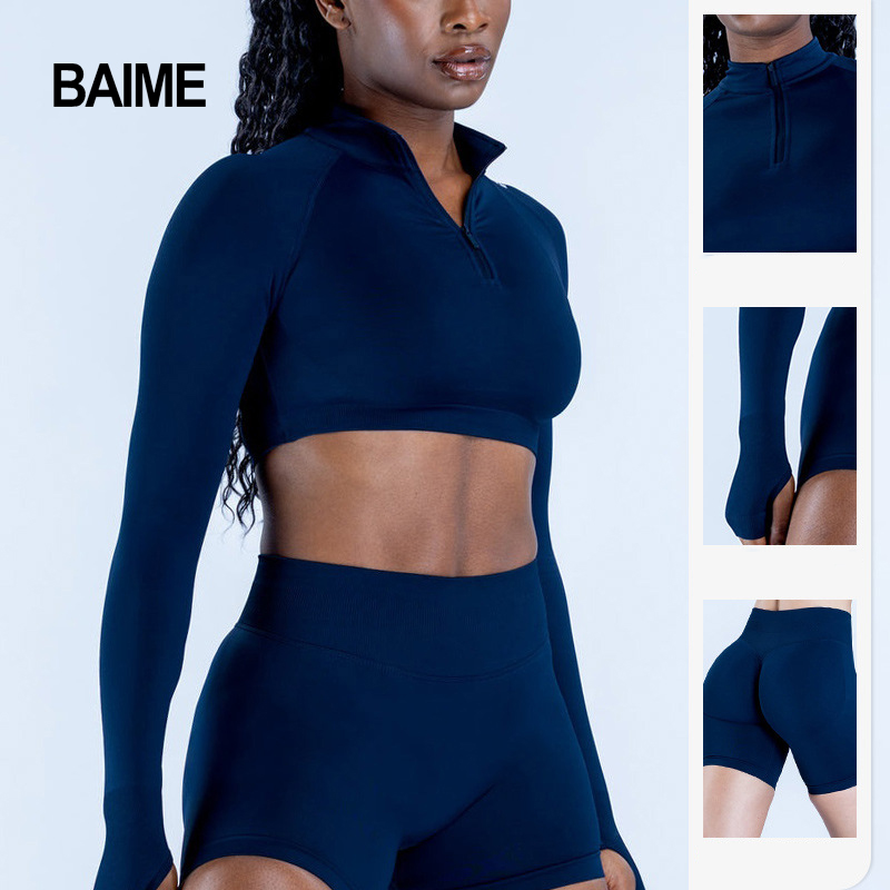 Women's Half Zipper Long Sleeved Fitness Yoga Top, Breathable and Elastic Casual Yoga Fitness Suit