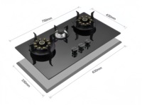 Table de cuisson électrique à trois foyers avec surface en verre, facile à nettoyer, allumage électronique, protection contre l'extinction de la flamme, usage domestique