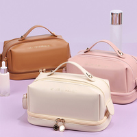 Trousse de Maquillage de Luxe en PU Doré Gaufré, Double Couche, Multi-Fermetures Éclair, Grande Capacité, Portable, Organisateur de Voyage pour Articles de Toilette