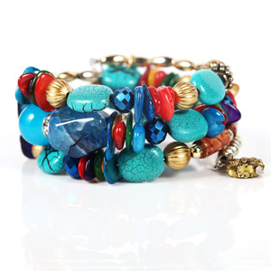 Turquoise <b>Beaded</b> <b>Bracelet</b> Women's Bohemia Style Multi Layer Everyday Wear HY-2749-1 - Product Image 1