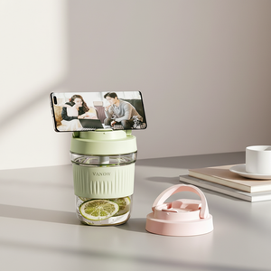 <span class=keywords><strong>Bicchiere</strong></span> in Vetro Vanow per Donne, Versione Estiva con Coperchio e Cannuccia, Stile Ins, Portatile e Carino, Adatto per Tè e Caffè - Product Image 2