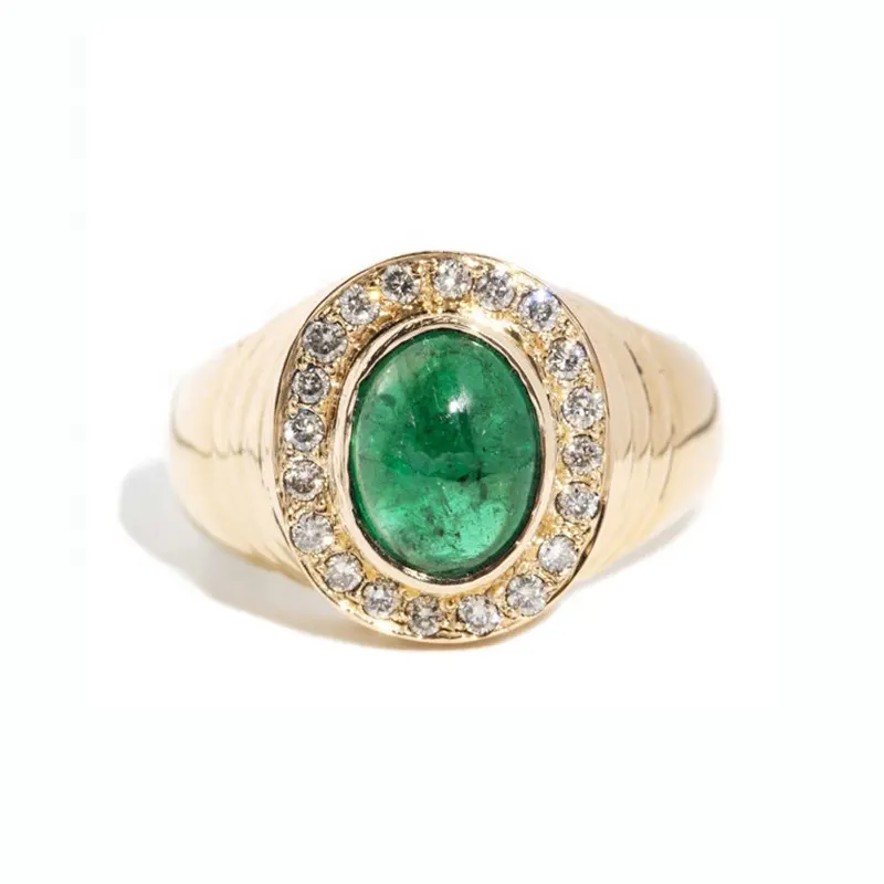 Milskye lujosa joyería personalizada 18K oro ovalado vintage natural Esmeralda anillo de diamantes