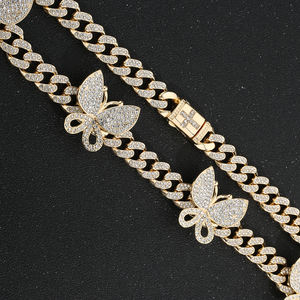 14k placcatura in <span class=keywords><strong>oro</strong></span> da uomo Hip Hop Rap accessori Hiphop Cuban diamante intarsiato farfalla bracciale <span class=keywords><strong>oro</strong></span> maschio <span class=keywords><strong>collana</strong></span> - Product Image 4