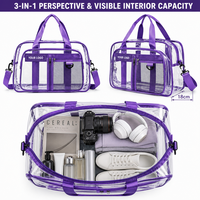Sac de sport transparent en PVC approuvé pour les stades, imperméable, pour voyage, week-end, gym, avec pochette pour bagage, pour femmes